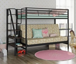 Кровать двухъярусная с диваном "Мадлен-3" (Гобелен Пифагор) Черный в Очёре - ocher.mebel-74.com | фото